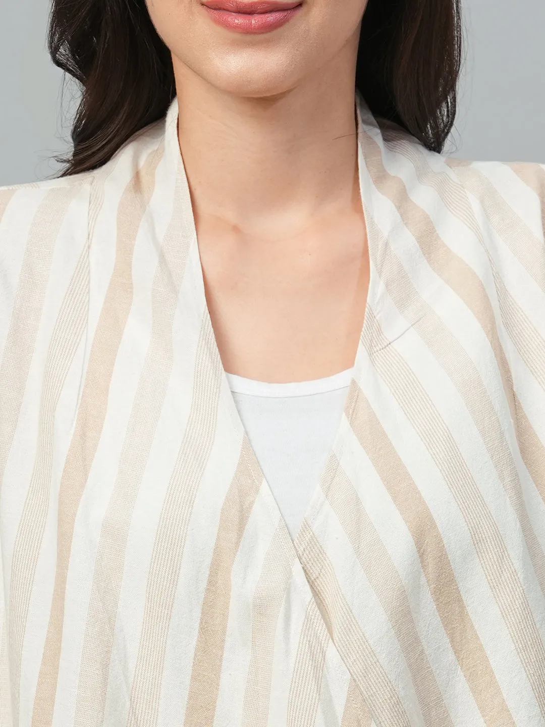 Women's Beige Cotton Linen Regular Fit Shrug