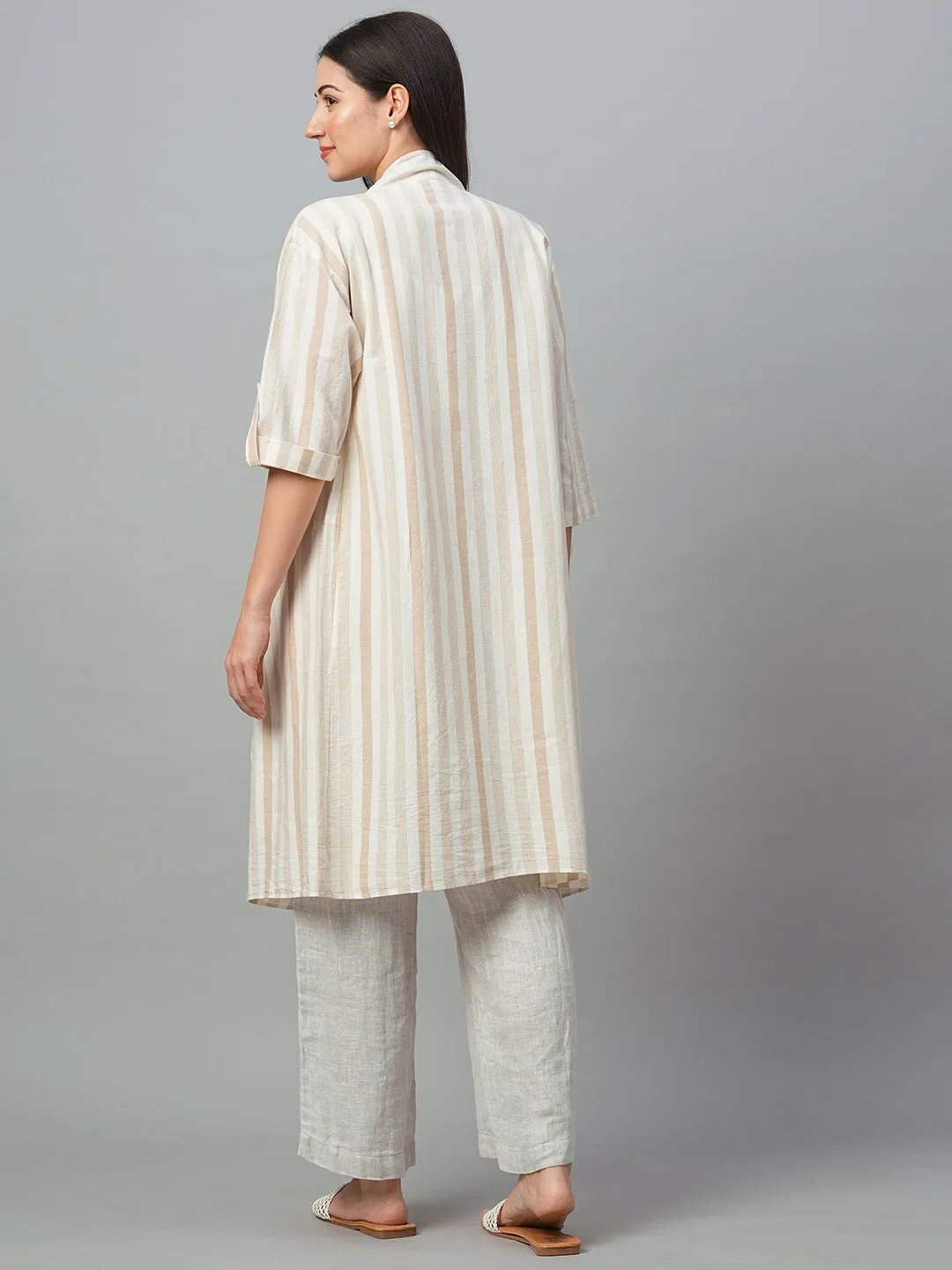 Women's Beige Cotton Linen Regular Fit Shrug