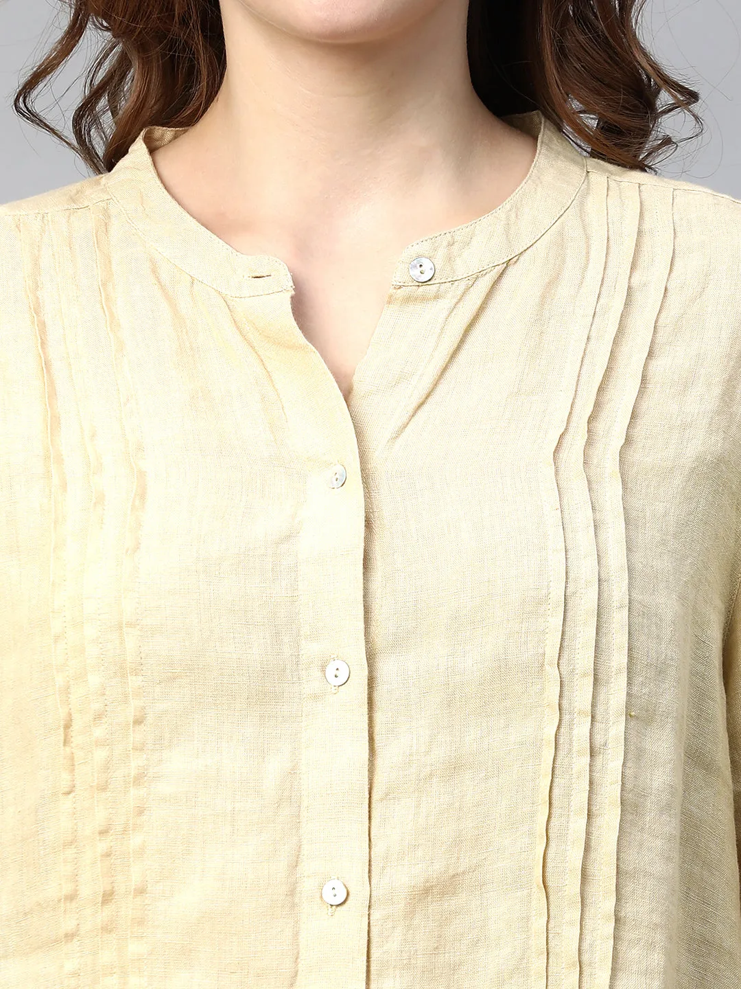 Women's Beige Linen Regular Fit Blouse