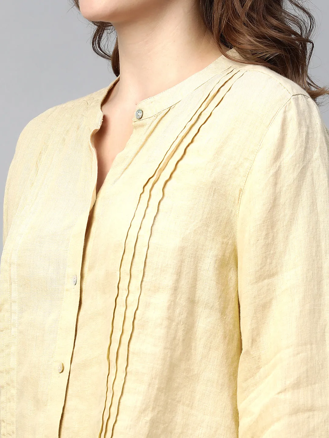 Women's Beige Linen Regular Fit Blouse