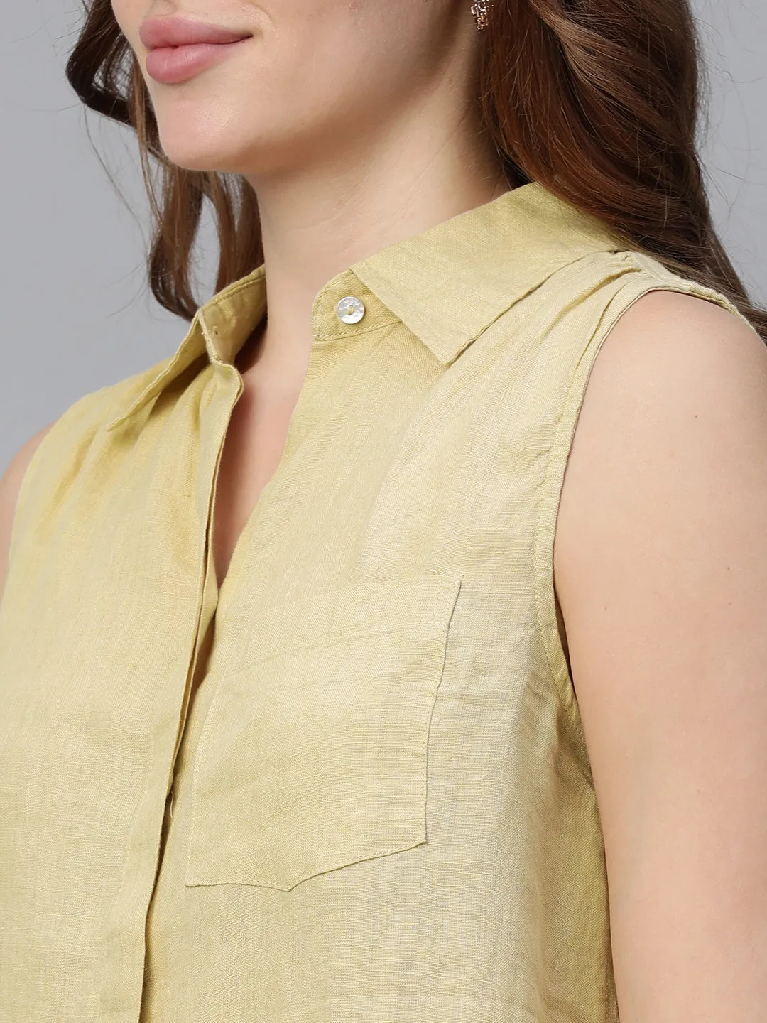 Women's Beige Linen Regular Fit Blouse