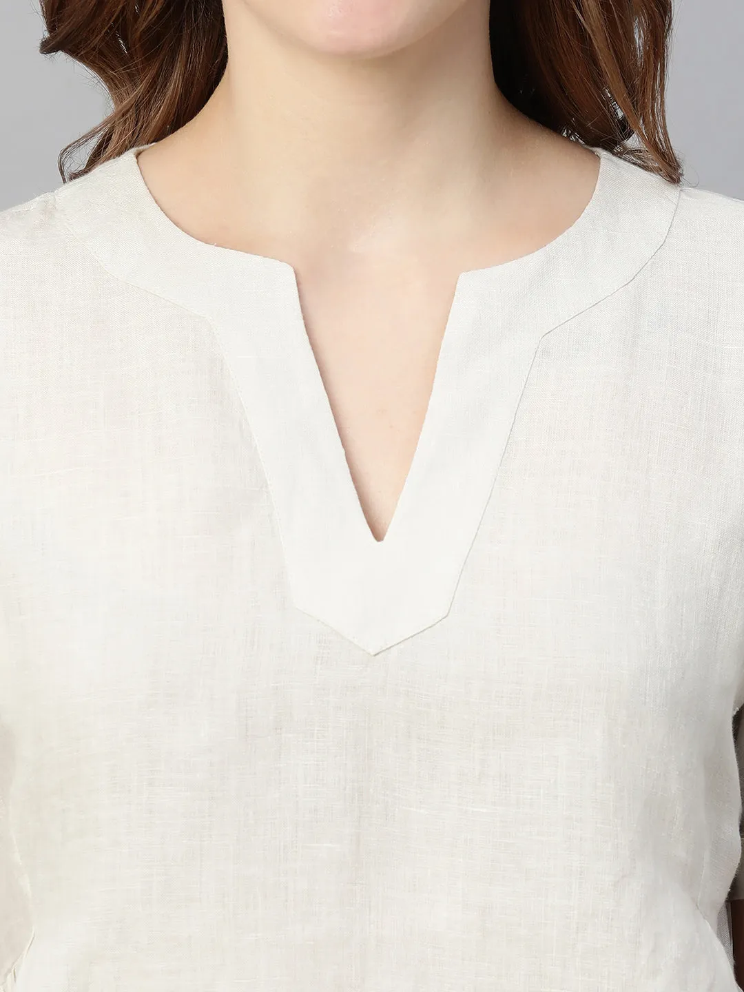 Women's Beige Linen Regular Fit Blouse