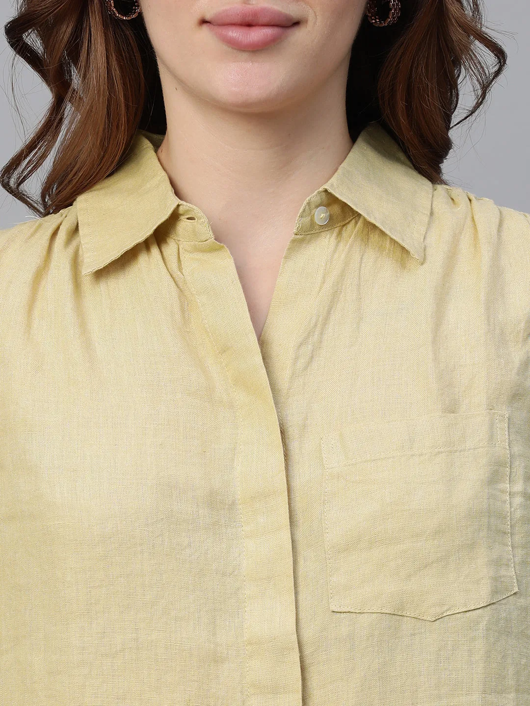 Women's Beige Linen Regular Fit Blouse