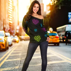 Women's Black Chain Heart Off Shoulder Sweater