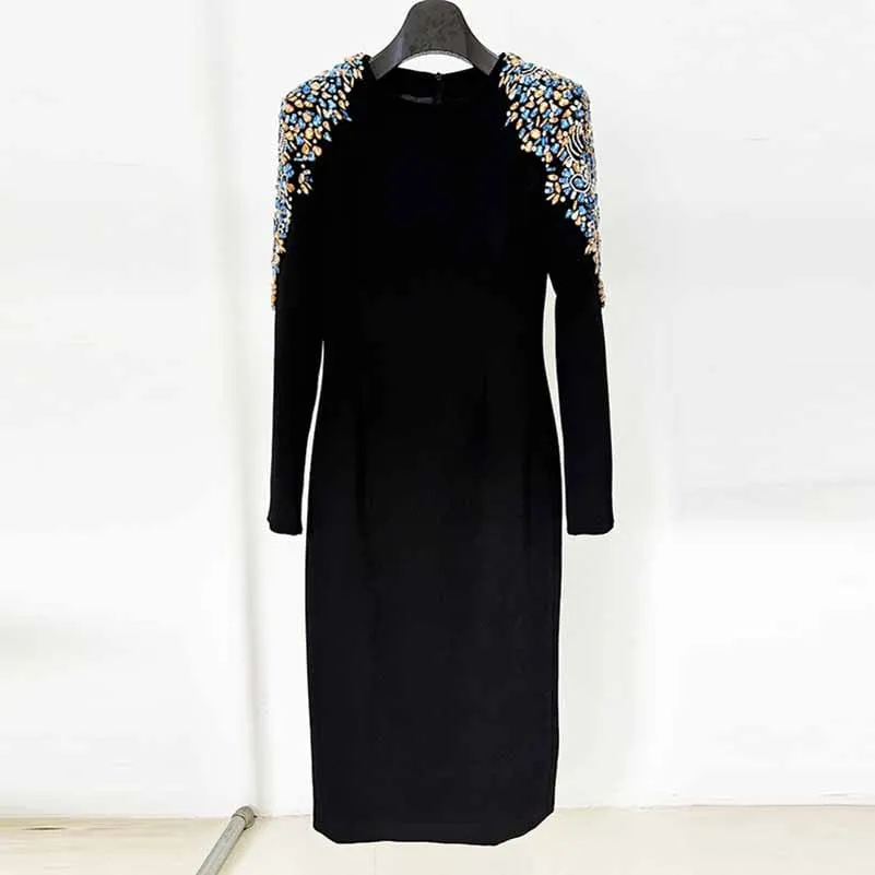 Women's Black Mididress Drop Crystal-Embellished Dress