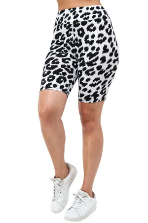 Women's Buttery Soft B&W Leopard Print 3 Inch Waist Yoga Biker Shorts