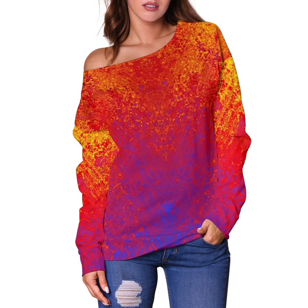 Women's Colorful Vibes Off Shoulder Sweater