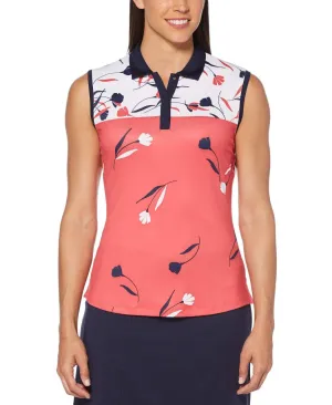 Womens Engineered Floral Print Polo