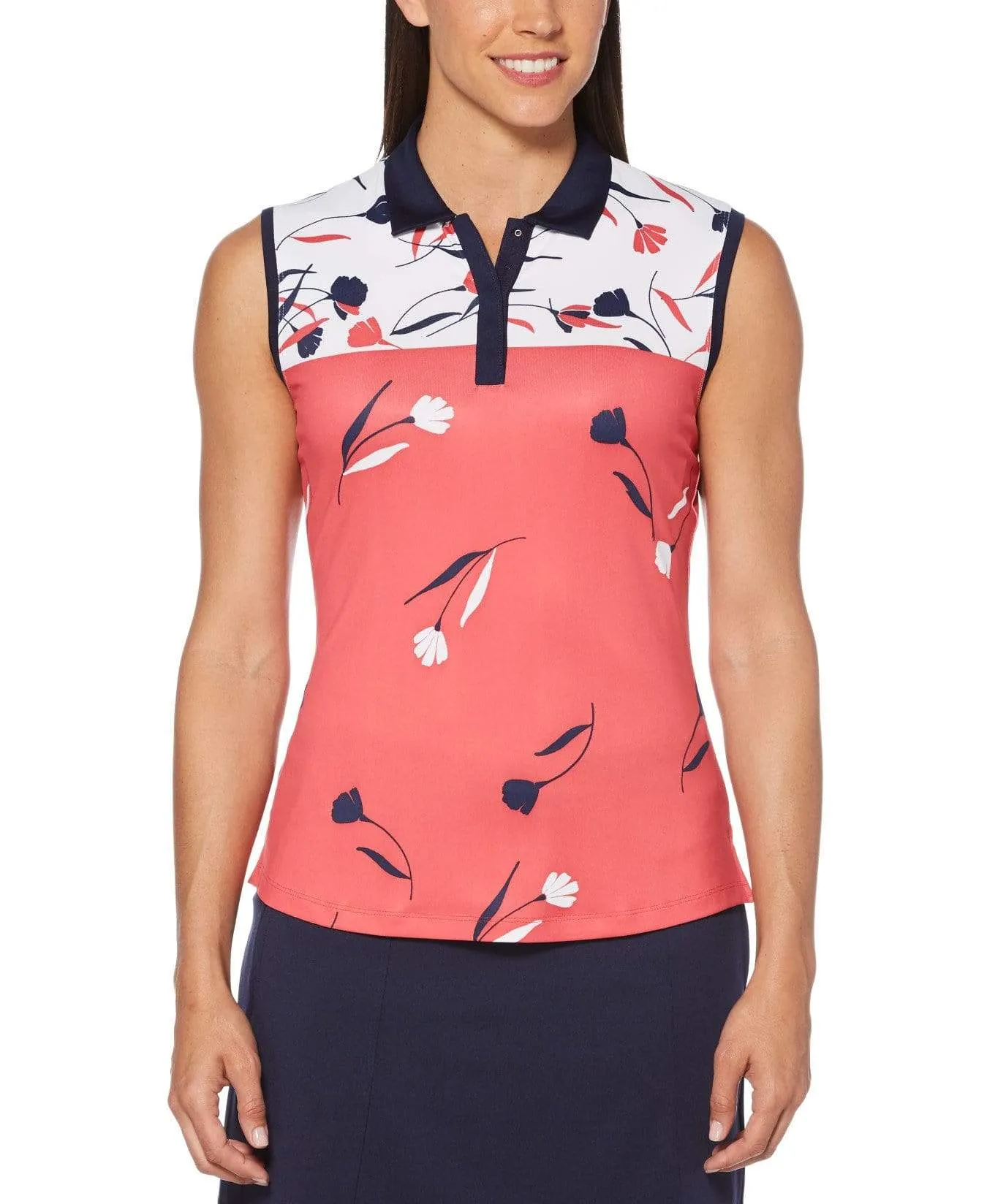 Womens Engineered Floral Print Polo