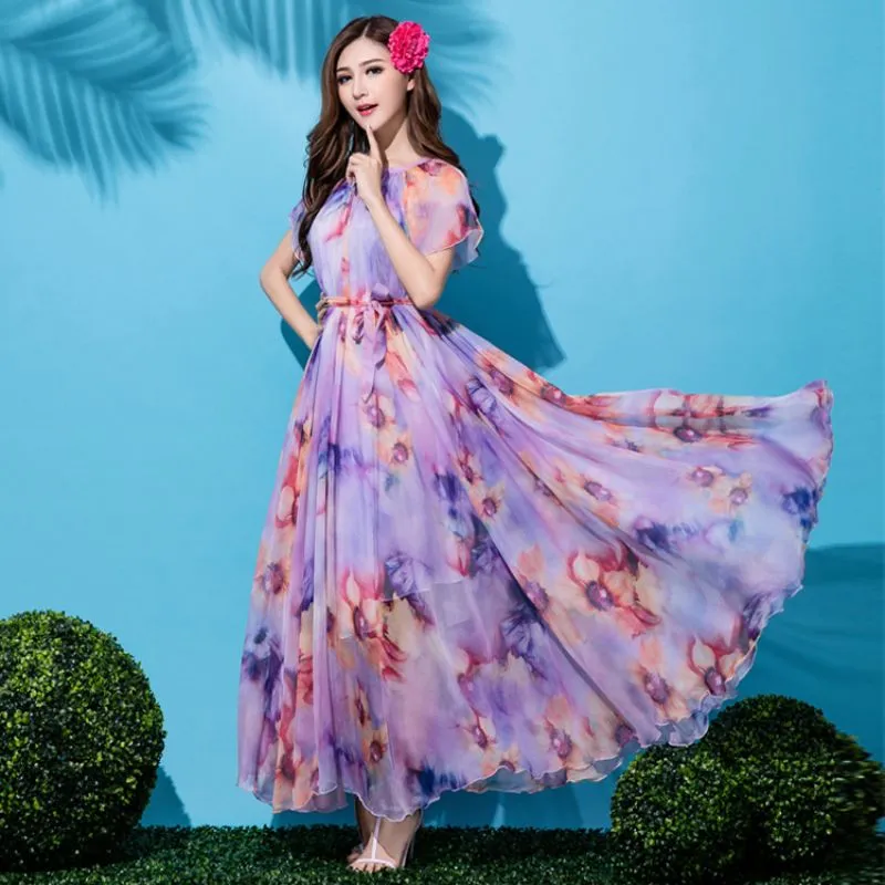 Women's Flower Print Loose Fit Party Dress
