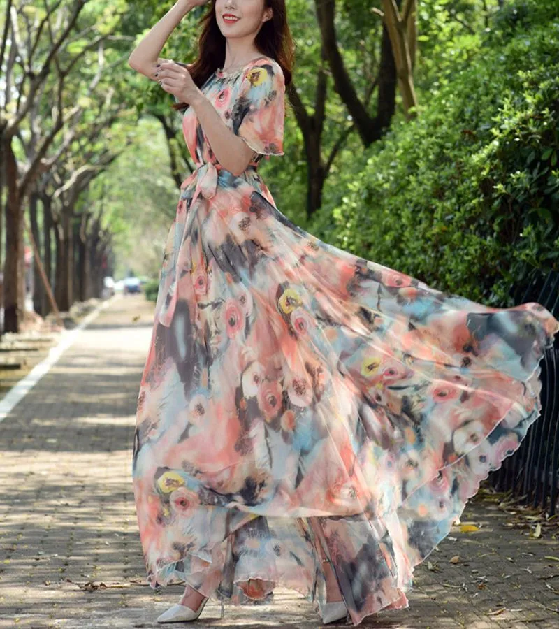 Women's Flower Print Loose Fit Party Dress