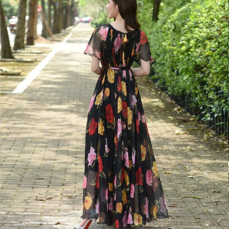 Women's Flower Print Loose Fit Party Dress