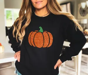 Women's Glitter Halloween Pumpkin Sweatshirt