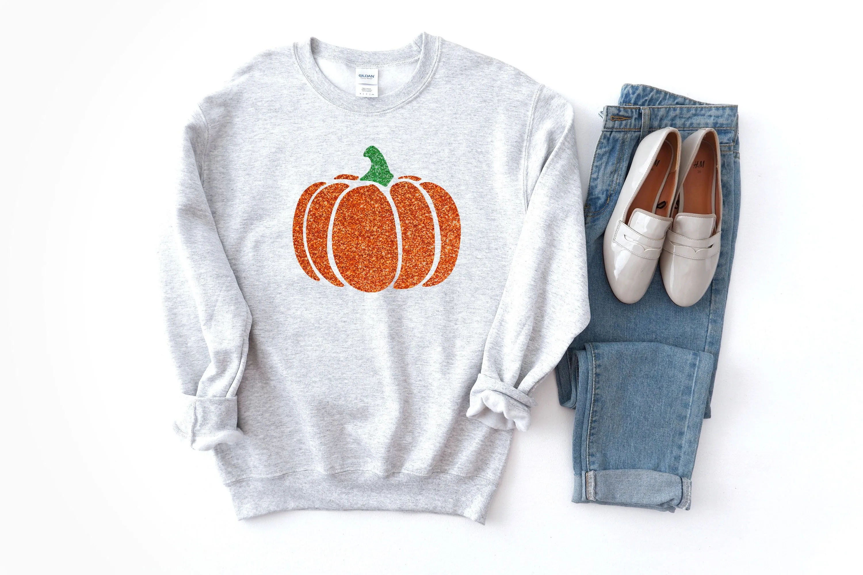 Women's Glitter Halloween Pumpkin Sweatshirt