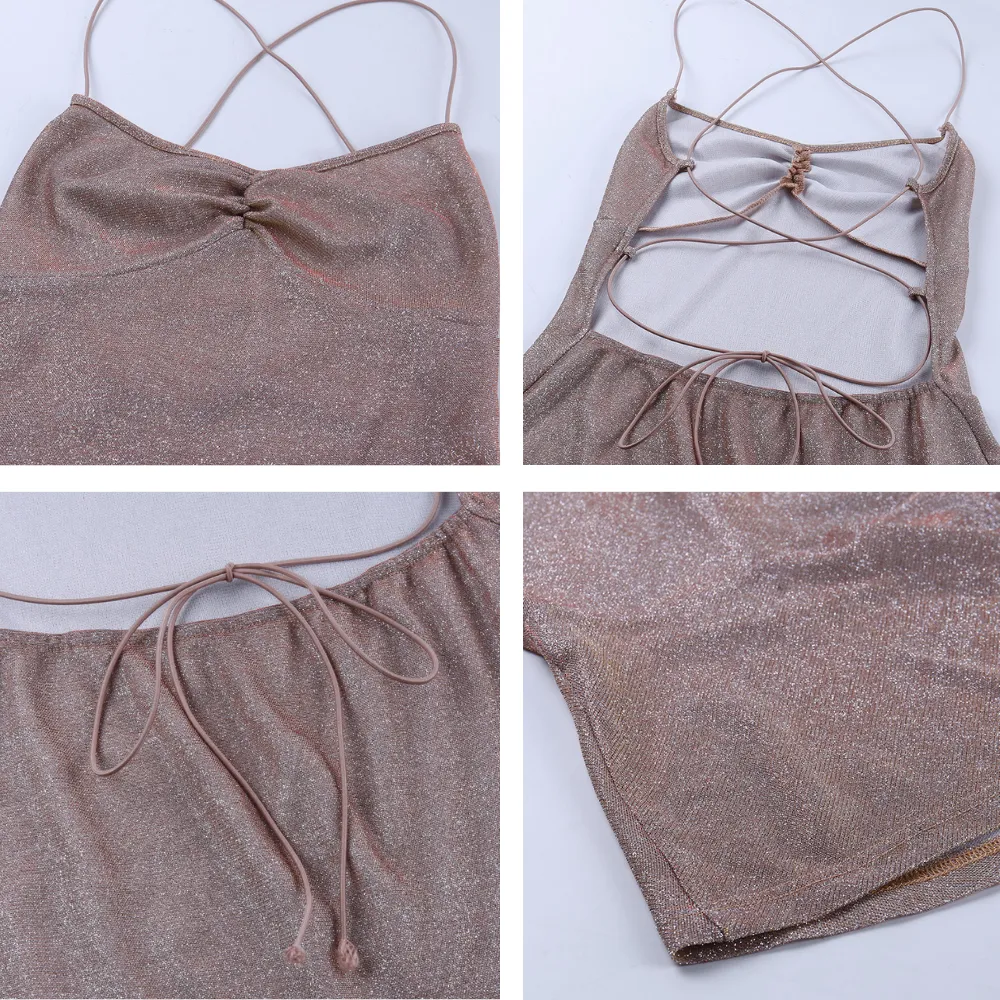 Women's Glitter Sexy Backless Slip Dress
