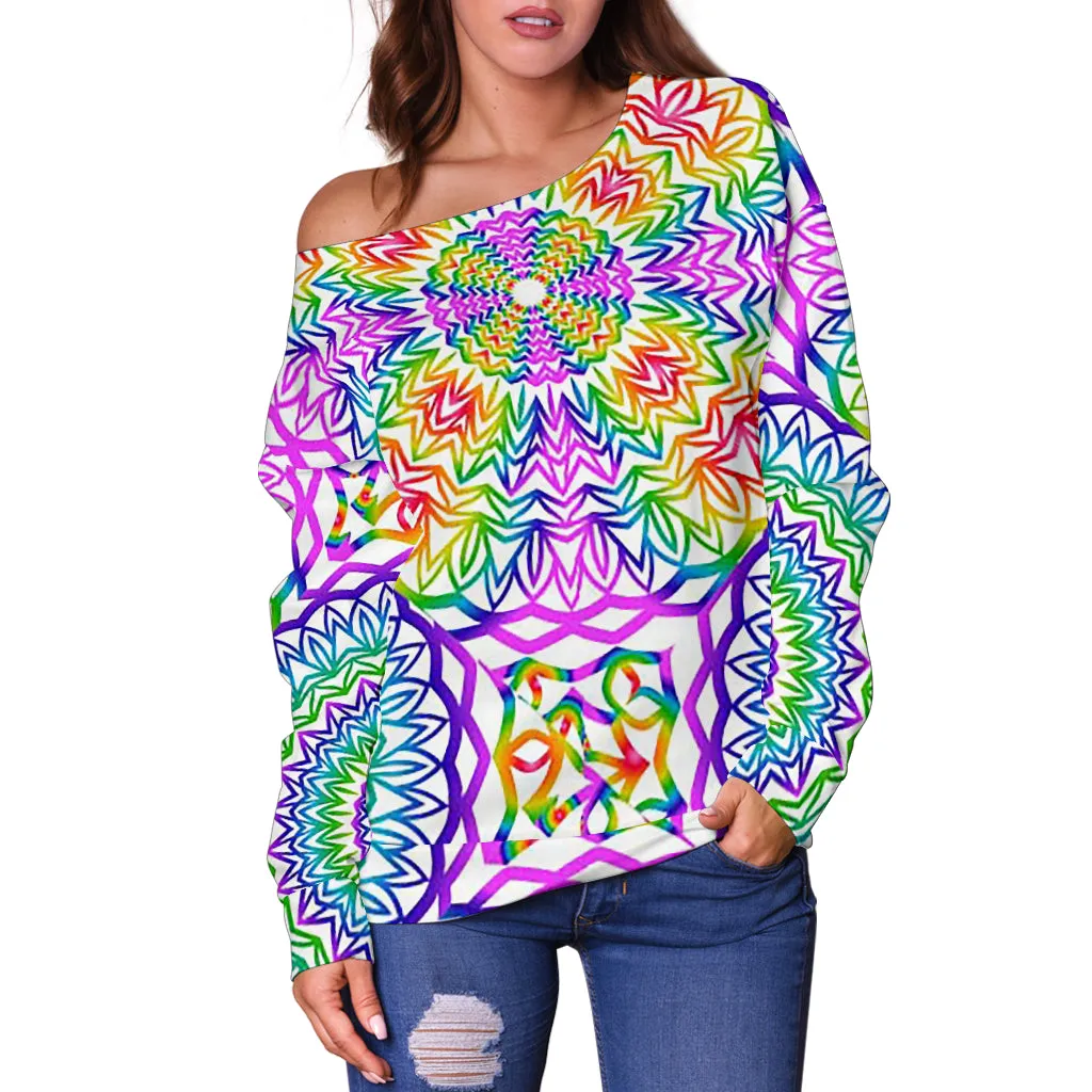 Women's Happy Chakras Off Shoulder Sweater