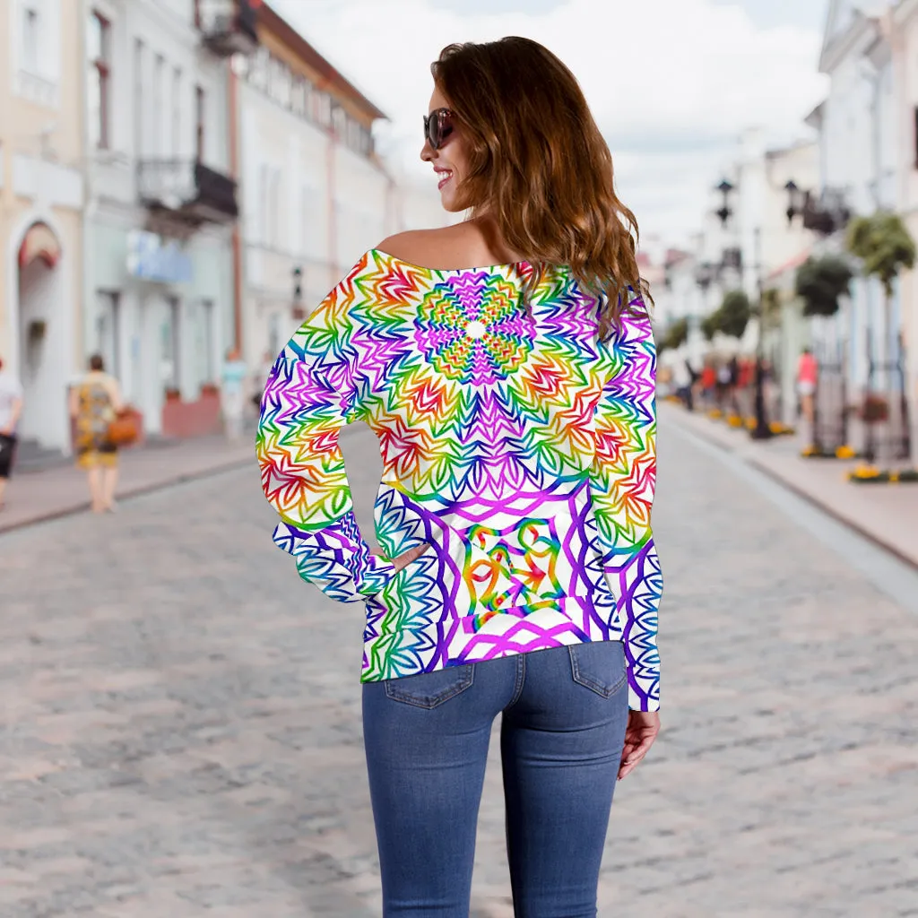 Women's Happy Chakras Off Shoulder Sweater