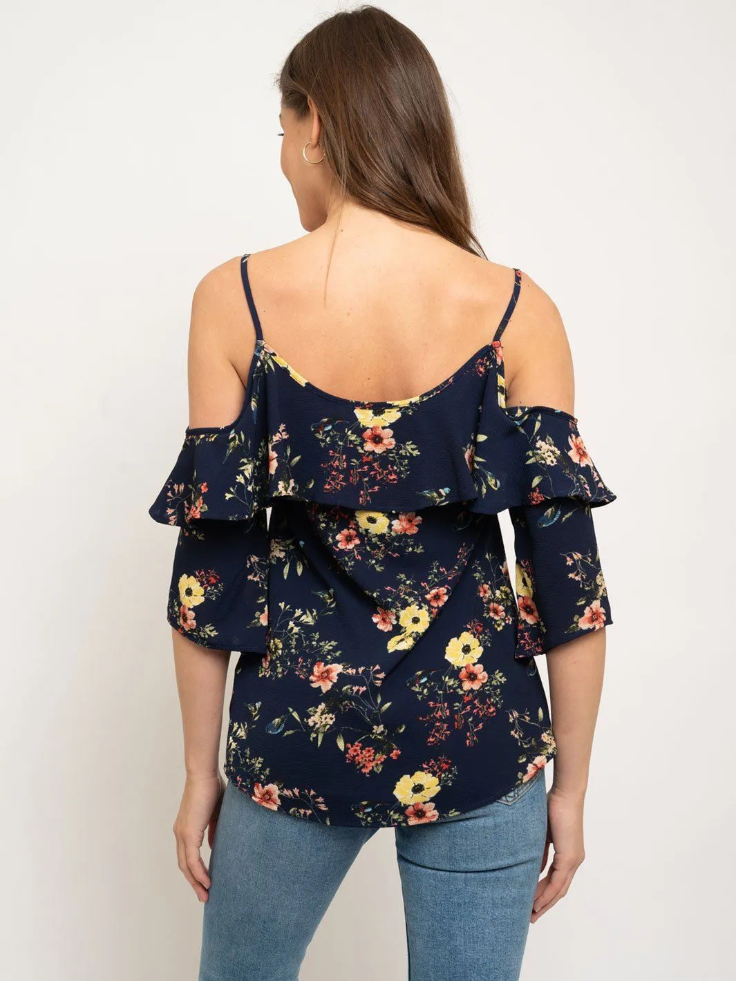 WOMEN'S OFF SHOULDER FLORAL RUFFLE TOP