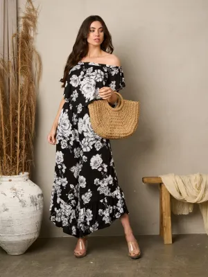 WOMEN'S OFF SHOULDER RUFFLE FLROAL JUMPSUIT