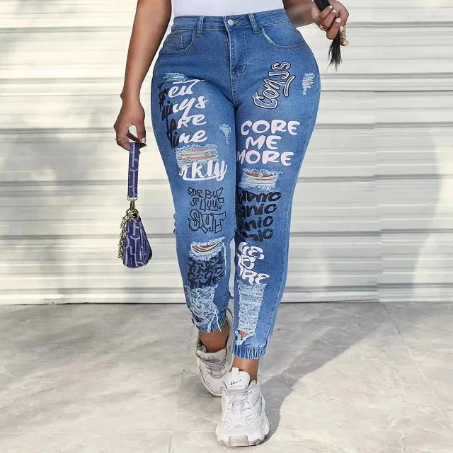 Women's printed ankle-length jeans