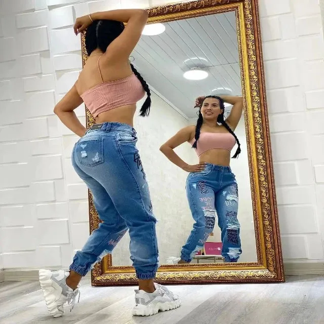 Women's printed ankle-length jeans
