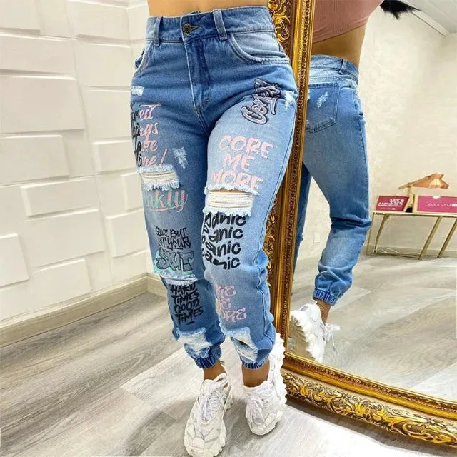 Women's printed ankle-length jeans