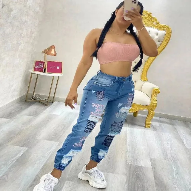 Women's printed ankle-length jeans