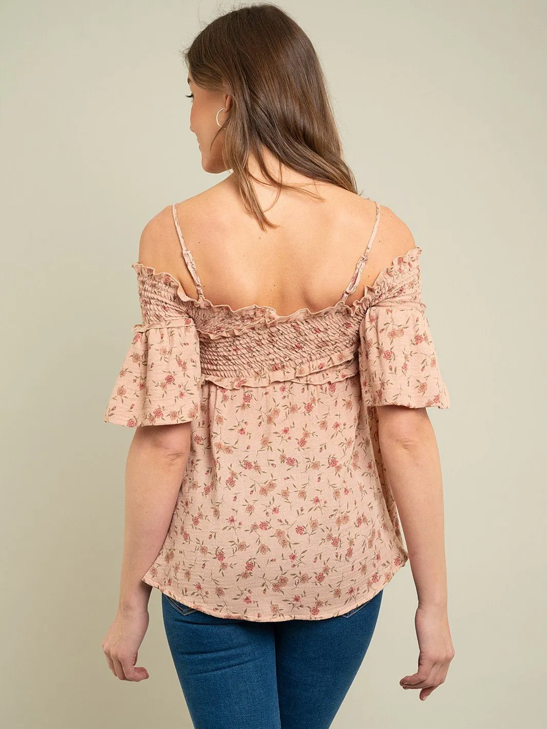 WOMEN'S SHORT SLEEVE OFF SHOULDER FLORAL TOP