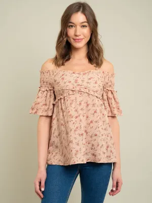 WOMEN'S SHORT SLEEVE OFF SHOULDER FLORAL TOP