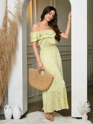 WOMEN'S SLEEVELESS OFF SHOULDER RUFFLE FLORAL MAXI DRESS