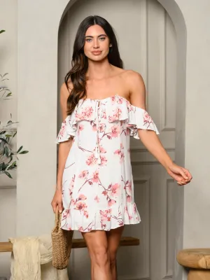 WOMEN'S SLEEVELESS OFF SHOULDER RUFFLE MINI DRESS