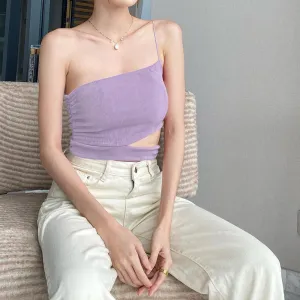 Women's Solid Color Single Shoulder Strap Crop Top
