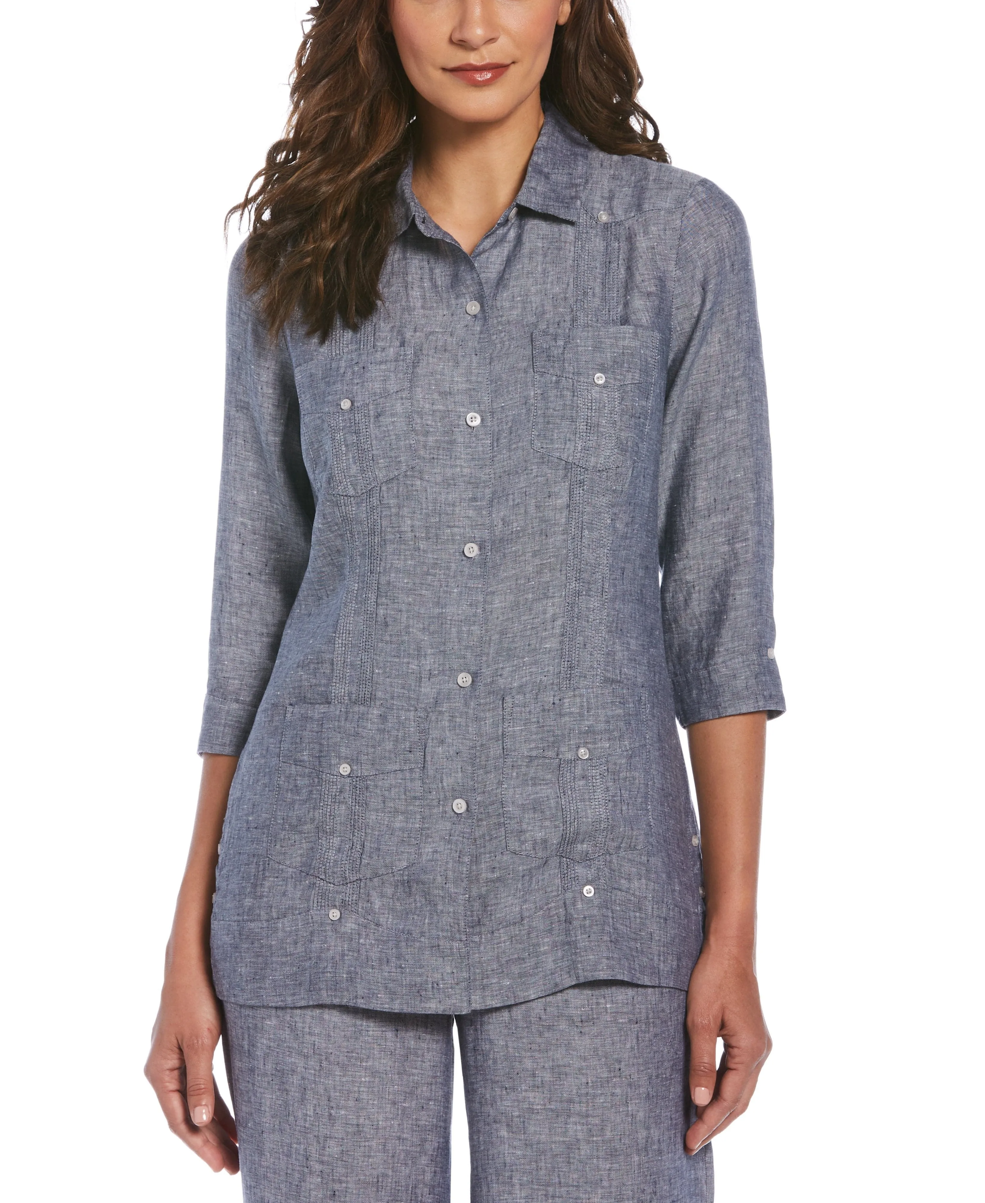 Women's Two-Tone Linen Guayabera Shirt