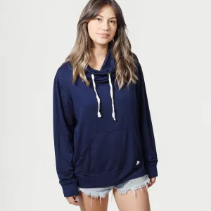 Women's Wagyu Fleece Cowl Neck - Wagyu Farallon Navy