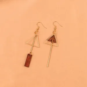 Wood & 18K Gold-Plated Openwork Triangle Asymmetrical Drop Earrings