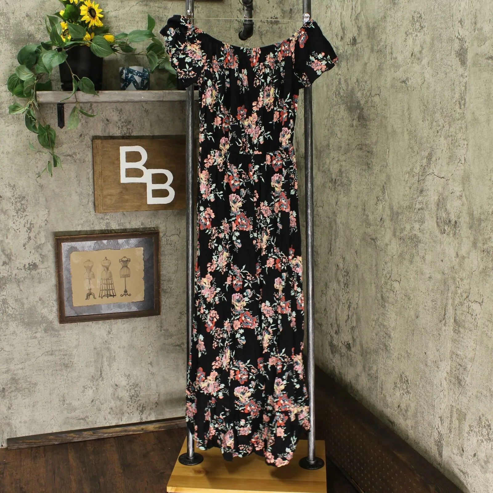 Xhilaration Women's Floral Print Off The Shoulder High-Low Hem Maxi Dress