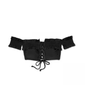Xhilaration Women's Swimwear Off the Shoulder Smocked Lace Up Bikini Top