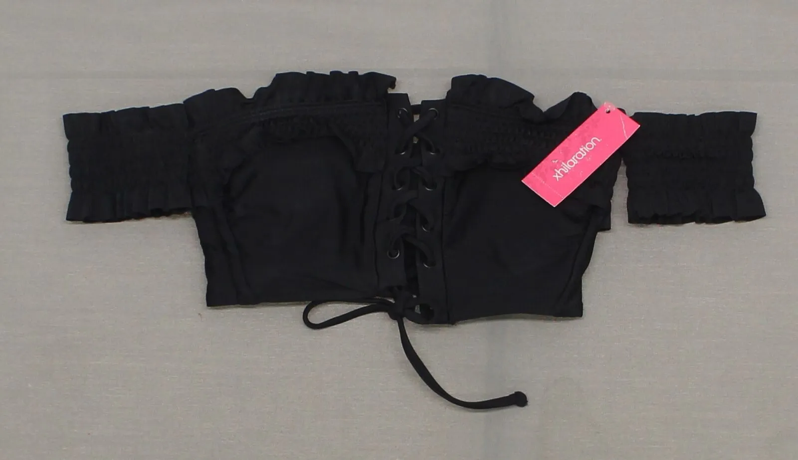 Xhilaration Women's Swimwear Off the Shoulder Smocked Lace Up Bikini Top
